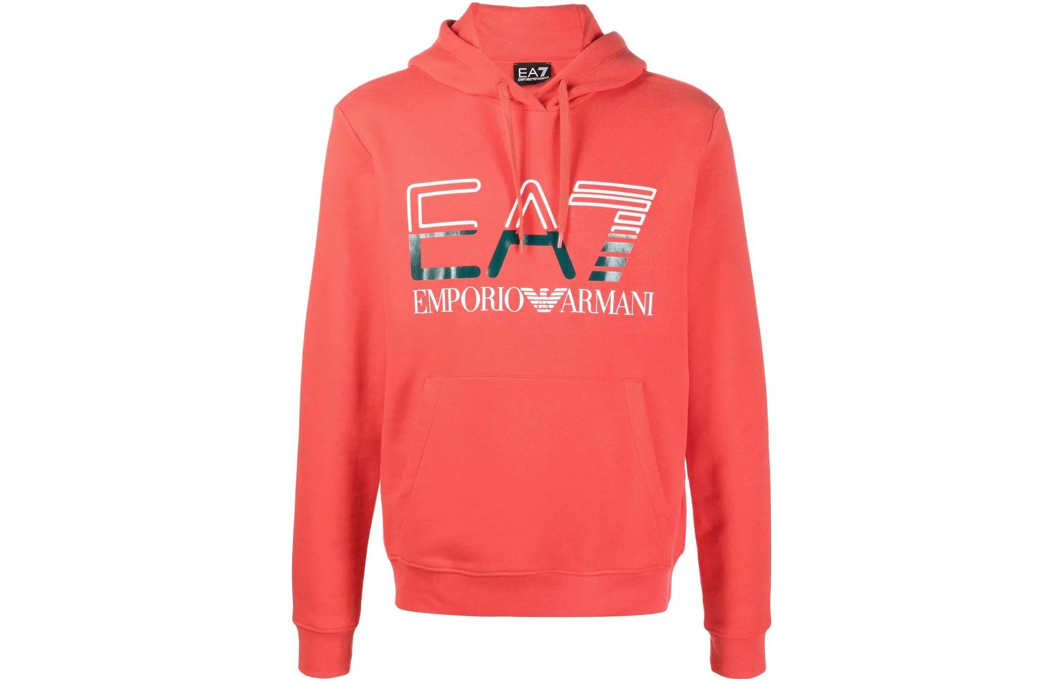 Emporio Armani EA7 SS23 Red Hoodie with Logo Print 3RPM13-PJLSZ-1480