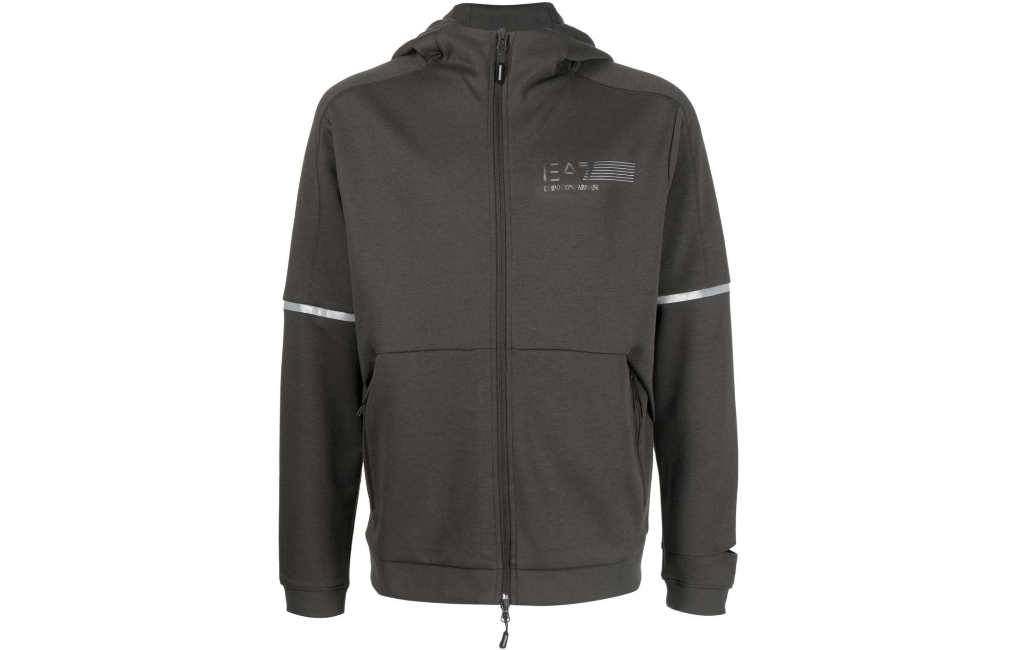 Emporio Armani EA7 SS23 Striped Logo Print Long Sleeve Sweatshirt Green Mens 3RPM43-PJMBZ-1997