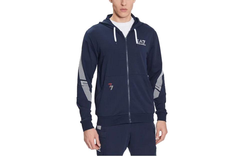 Emporio Armani EA7 SS23 Striped Zip-Up Sweatshirt Men’s Navy Blue 3RPM07-PJLIZ-1554