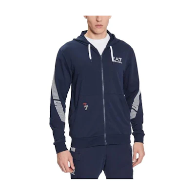 Emporio Armani EA7 SS23 Striped Zip-Up Sweatshirt Men’s Navy Blue 3RPM07-PJLIZ-1554