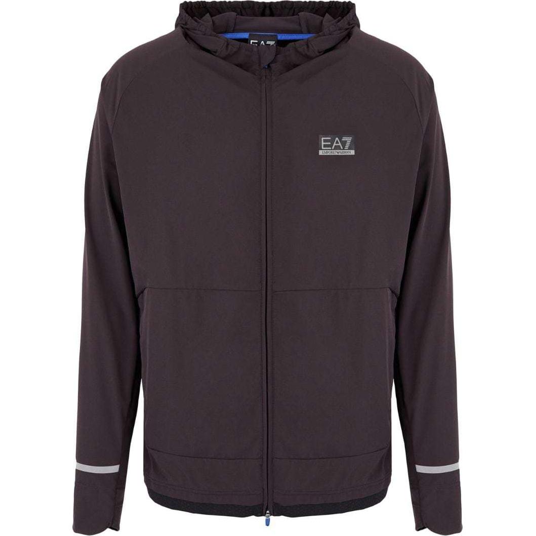 Emporio Armani EA7 SS24  Black Hoodie with Logo Print and Zip. 6DPM57-PNDDZ-1771