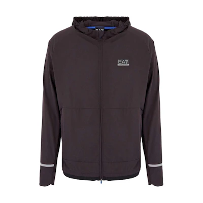 Emporio Armani EA7 SS24 Black Hoodie with Logo Print and Zip. 6DPM57-PNDDZ-1771