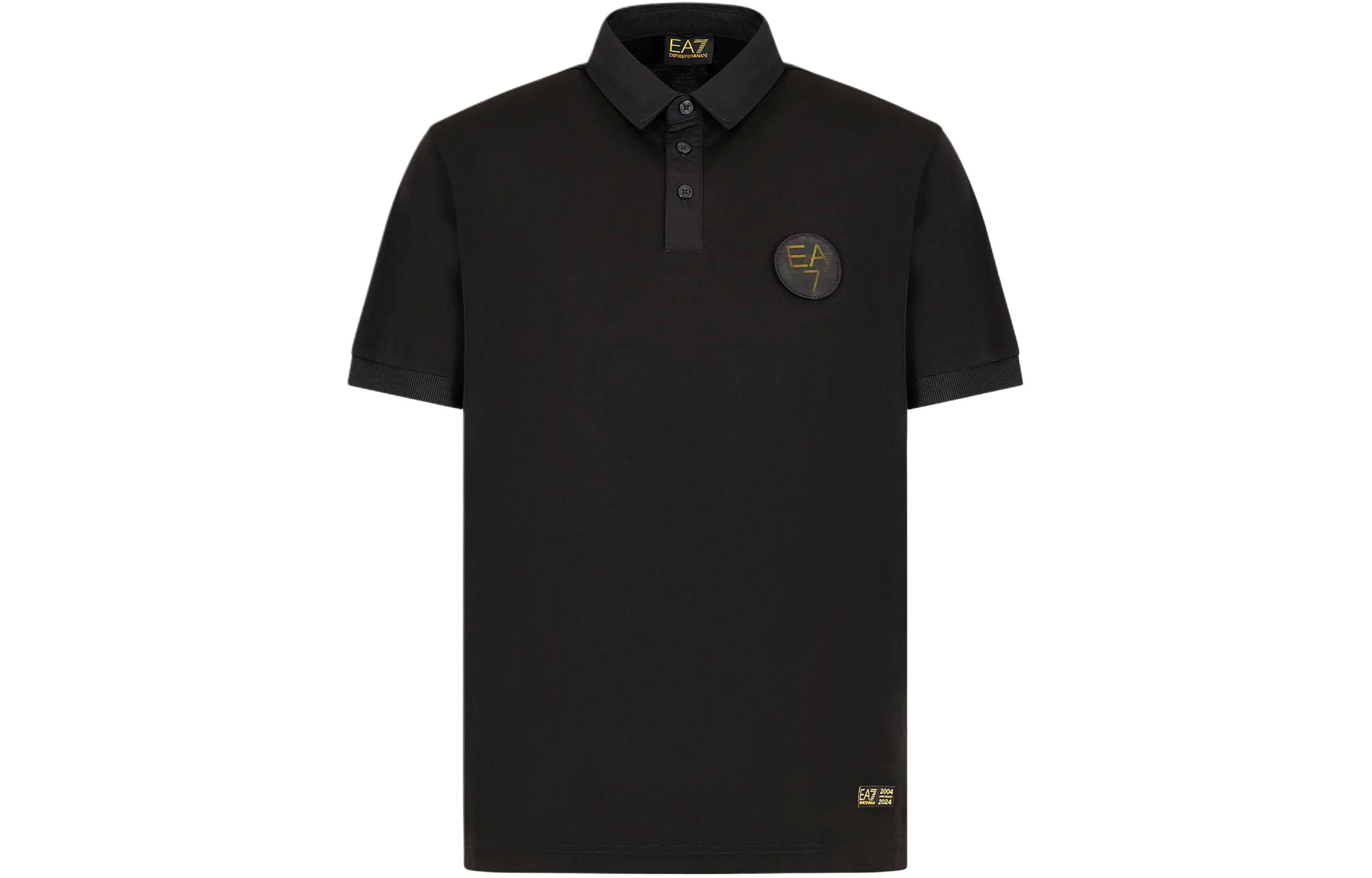 Emporio Armani EA7 SS24  Black Polo Shirt with Logo and Button Closure. 3DPF21-PJRGZ-1200