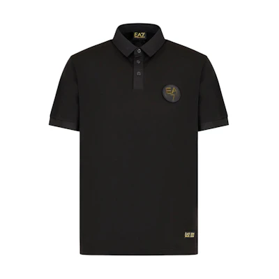 Emporio Armani EA7 SS24 Black Polo Shirt with Logo and Button Closure. 3DPF21-PJRGZ-1200