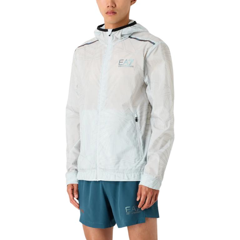 Emporio Armani EA7 SS24  Silver White Logo Print Zip-Up Hoodie Jacket. 3DPB02-PNFHZ-1133 圖 3