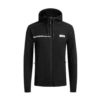 Emporio Armani EA7 SS24 Black Hoodie Jacket with Logo Patch Casual Style 3DPM43-PJUWZ-1200