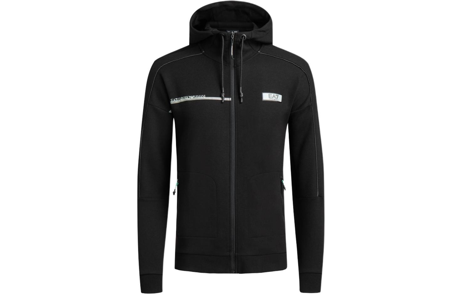 Emporio Armani EA7 SS24 Black Hoodie Jacket with Logo Patch Casual Style 3DPM43-PJUWZ-1200 圖 2