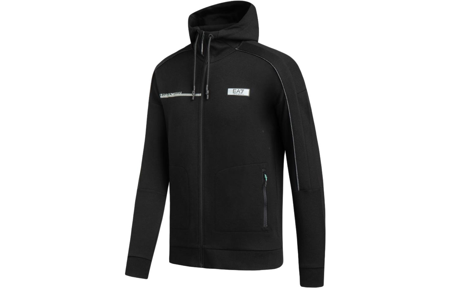 Emporio Armani EA7 SS24 Black Hoodie Jacket with Logo Patch Casual Style 3DPM43-PJUWZ-1200 圖 4