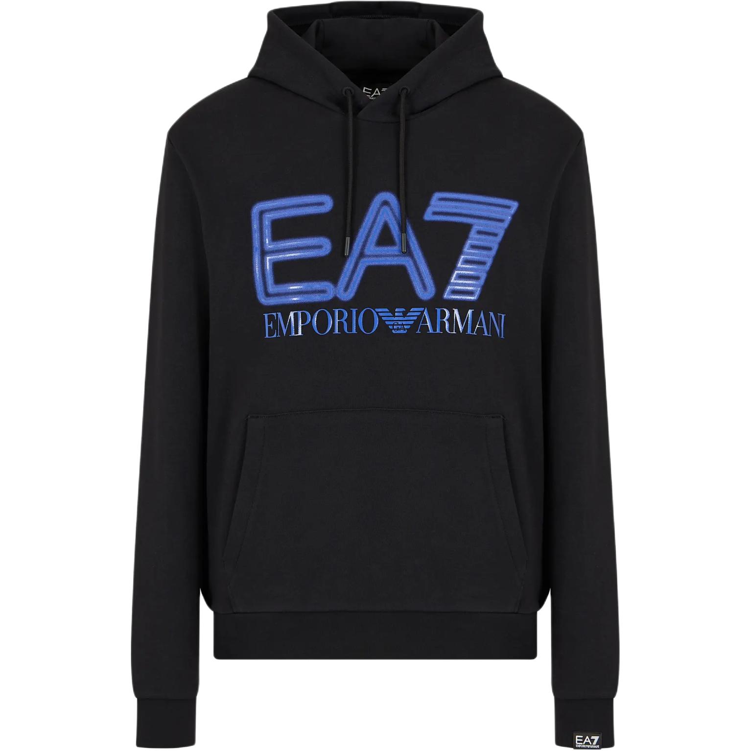 Emporio Armani EA7 SS24 Black Hoodie with Logo Print Design 3DPM64-PJSHZ-1200
