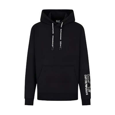 Emporio Armani EA7 SS24 Black Hoodie with Sleeve Letter Print Unisex 3DUM03-PJTKZ-1200