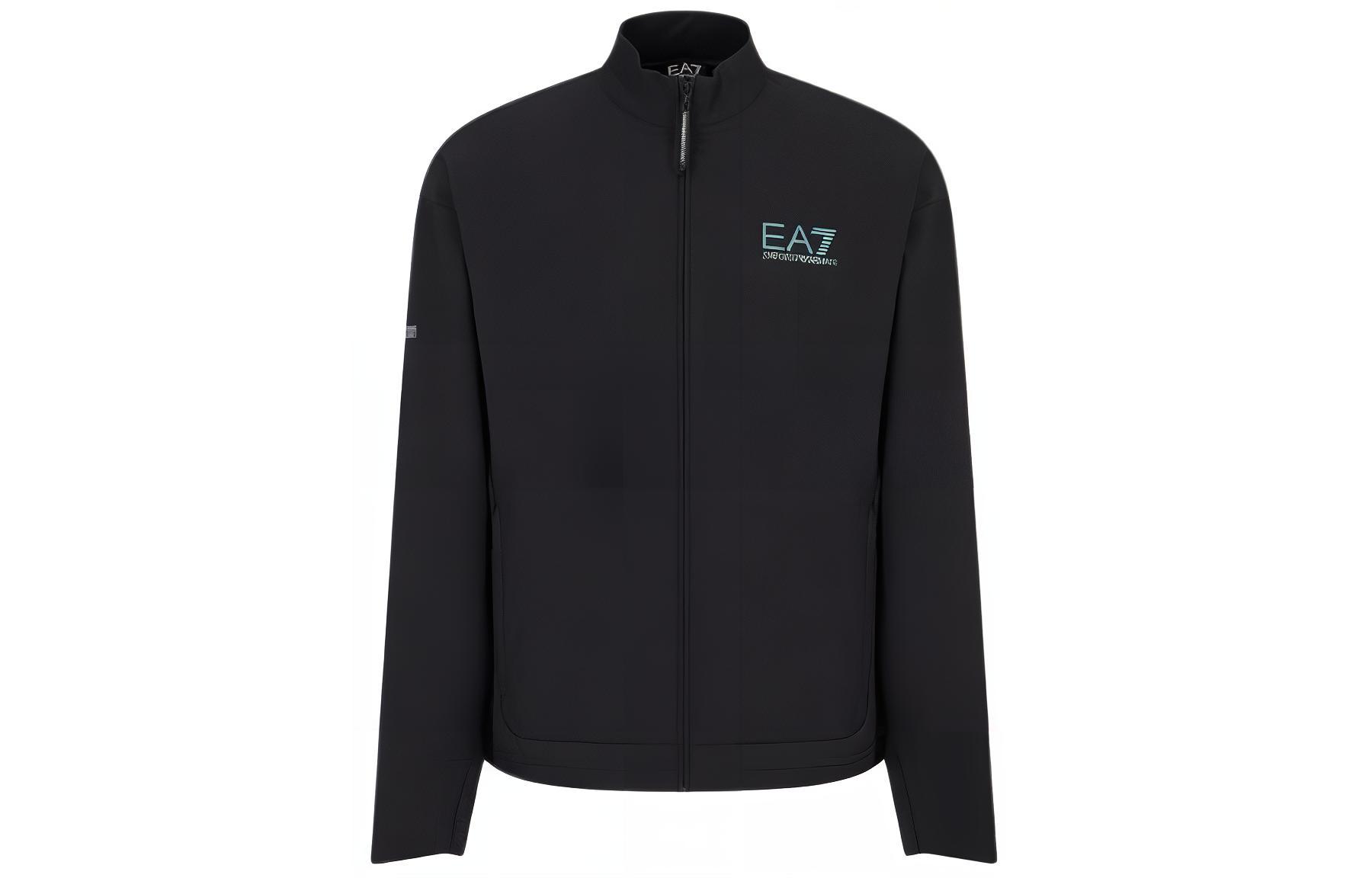 Emporio Armani EA7 SS24 Black Logo Print High-Neck Jacket 3DPM31-PNFWZ-1200