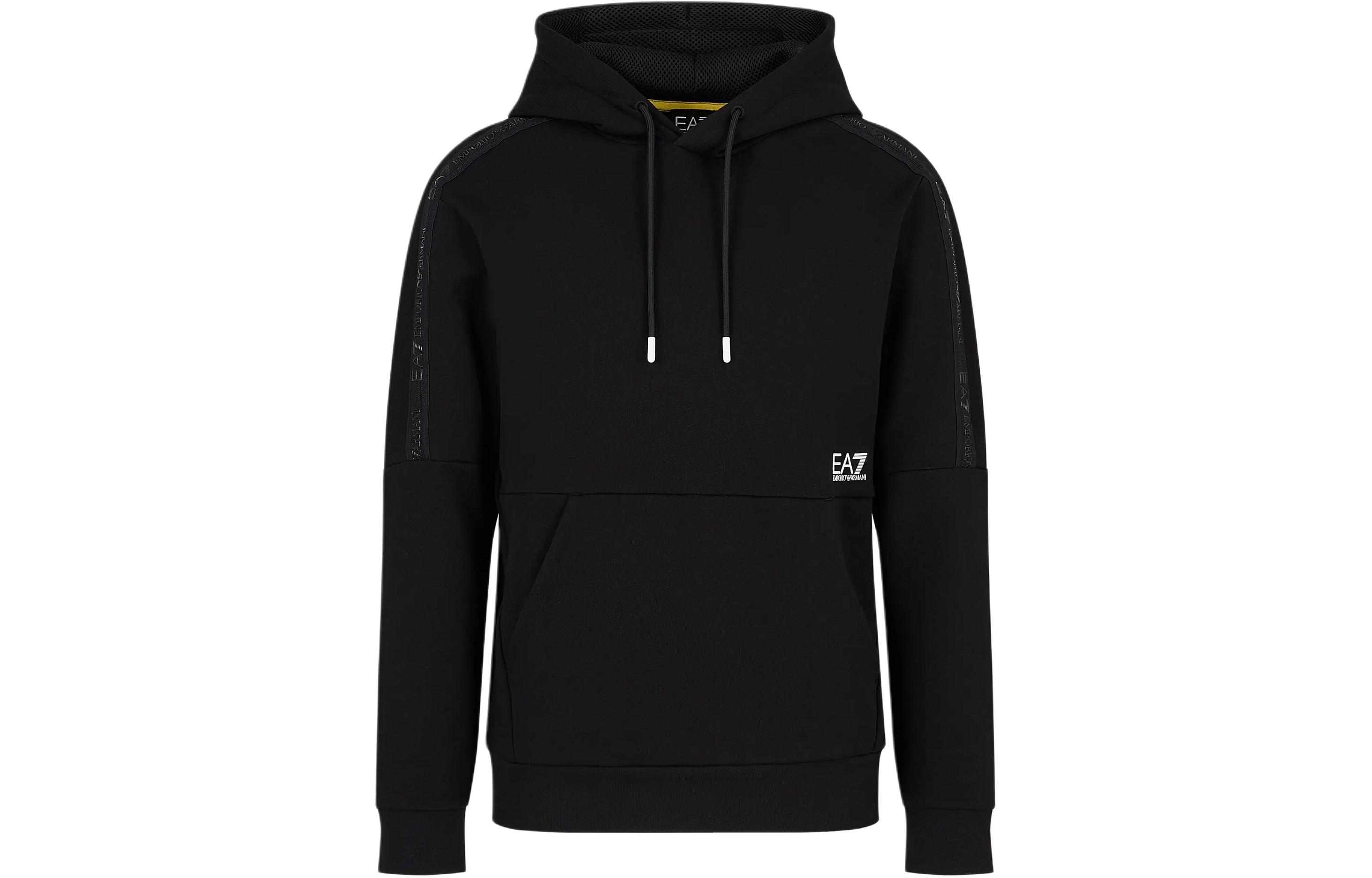 Emporio Armani EA7 SS24 Black Logo Print Hooded Sweatshirt 3DPM57-PJEQZ-0200
