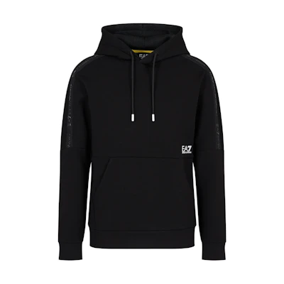 Emporio Armani EA7 SS24 Black Logo Print Hooded Sweatshirt 3DPM57-PJEQZ-0200