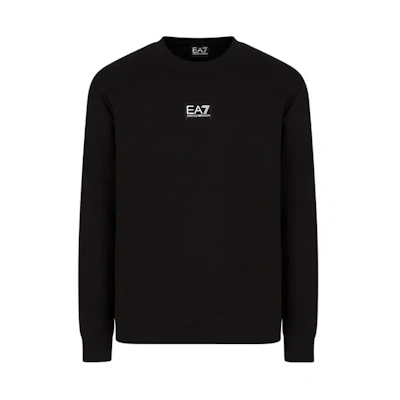 Emporio Armani EA7 SS24 Black Logo Print Loose Fit Crewneck Sweatshirt 3DPM92-PJ07Z-1200