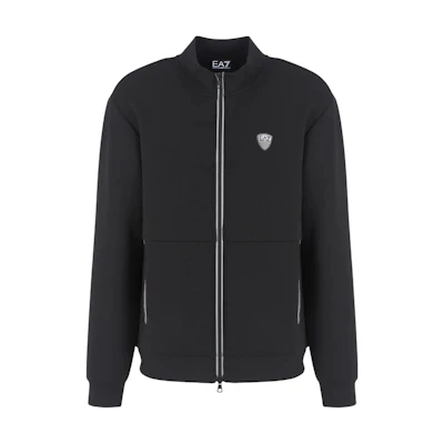 Emporio Armani EA7 SS24 Black Logo Stand Collar Zip-Up Sweatshirt for Men. 8NPM19-PJ4EZ-1200