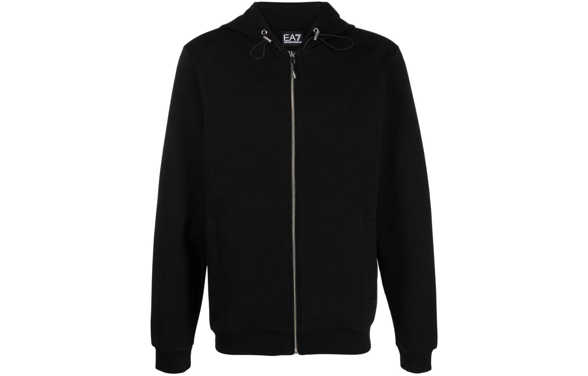 Emporio Armani EA7 SS24 Black Solid Color Zip Hoodie Jacket for Men 3DPM82-PJUEZ-1200