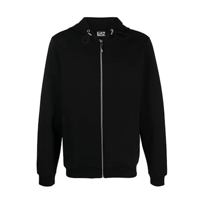 Emporio Armani EA7 SS24 Black Solid Color Zip Hoodie Jacket for Men 3DPM82-PJUEZ-1200