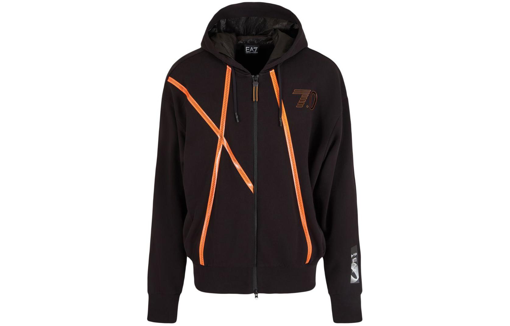 Emporio Armani EA7 SS24 Black Zip Hoodie with Logo and Print for Men 3DPM71-PJEQZ-1200