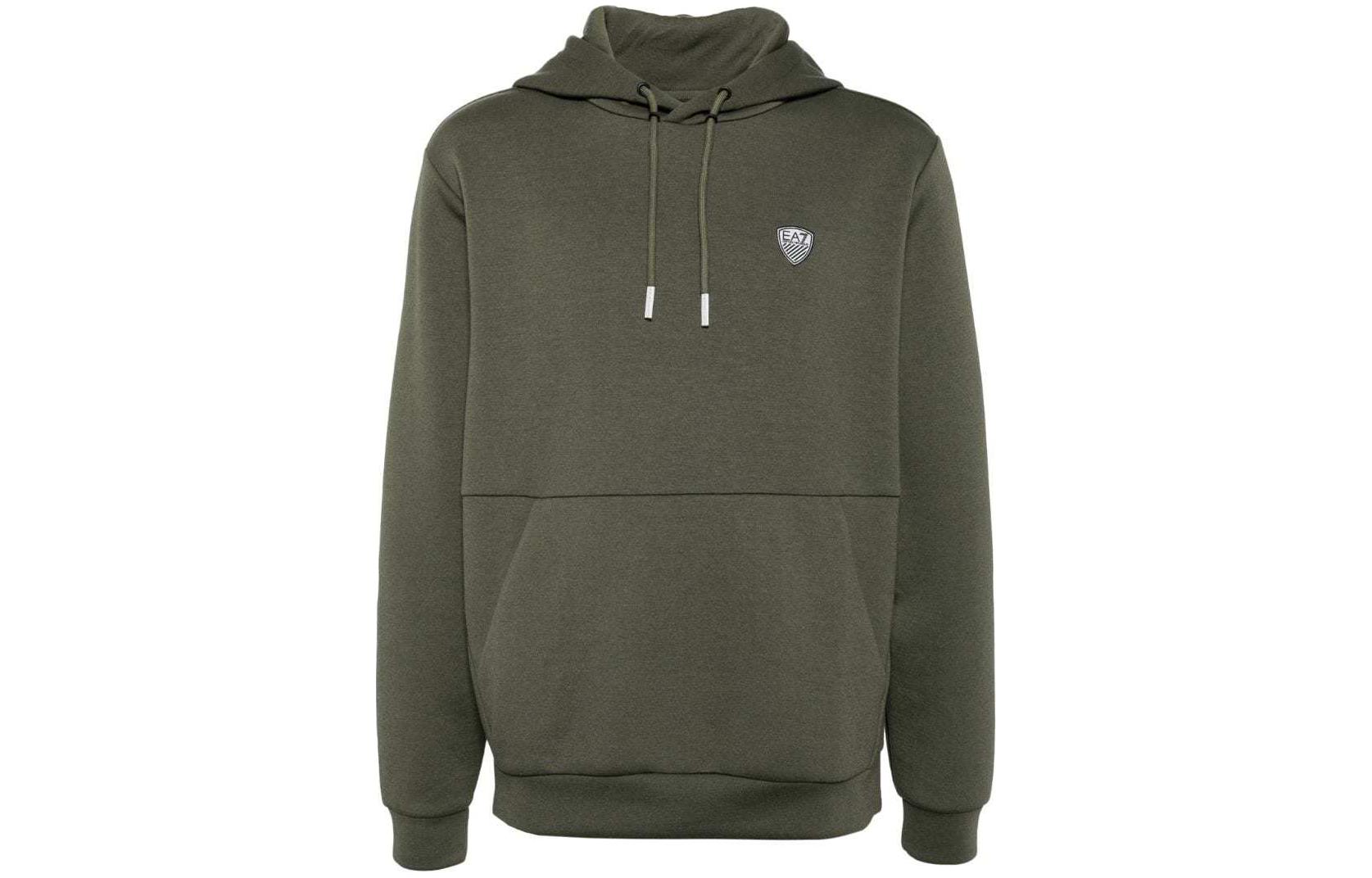 Emporio Armani EA7 SS24 Green Logo Drawstring Hoodie for Men 8NPM21-PJ4EZ-1846