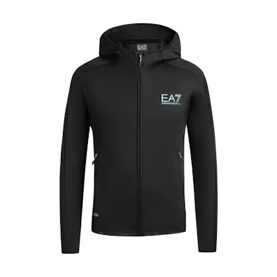 Emporio Armani EA7 SS24 Logo Print Casual Hoodie Jacket Men’s Black 3DPM30-PJAHZ-1200