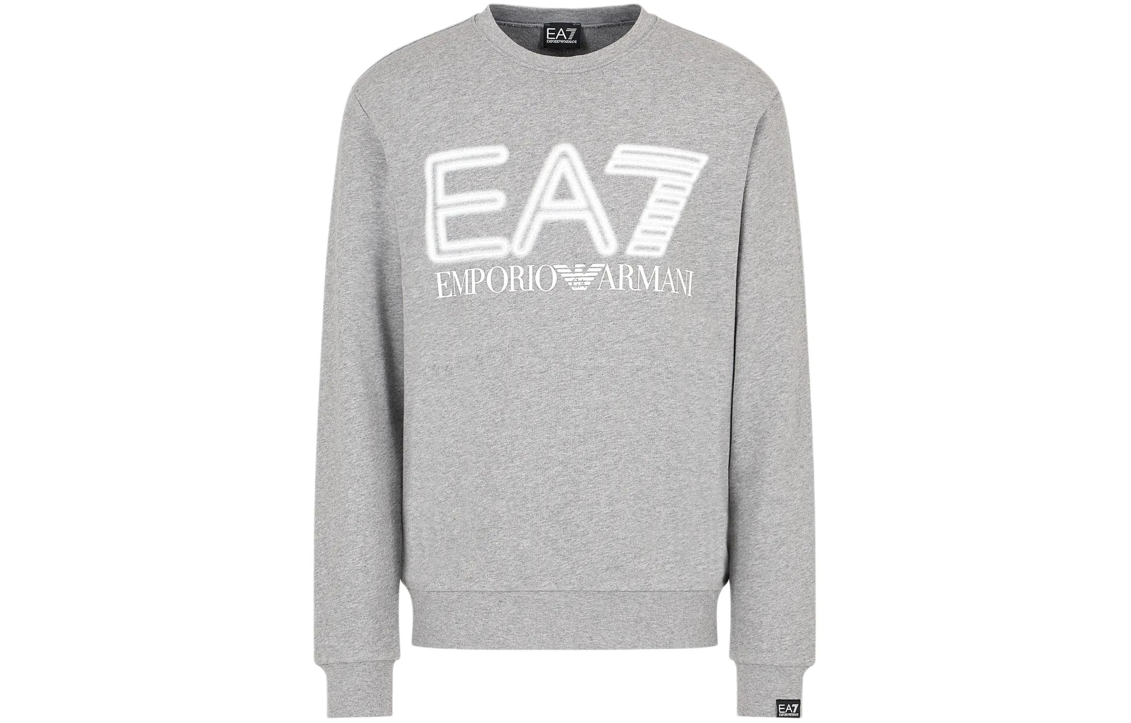 Emporio Armani EA7 SS24 Logo Print Crewneck Long Sleeve Sweatshirt Men Grey 3DPM63-PJSHZ-3905