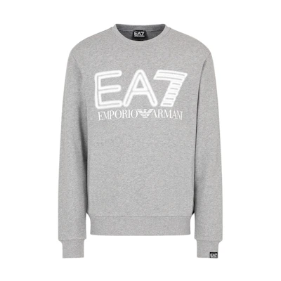 Emporio Armani EA7 SS24 Logo Print Crewneck Long Sleeve Sweatshirt Men Grey 3DPM63-PJSHZ-3905