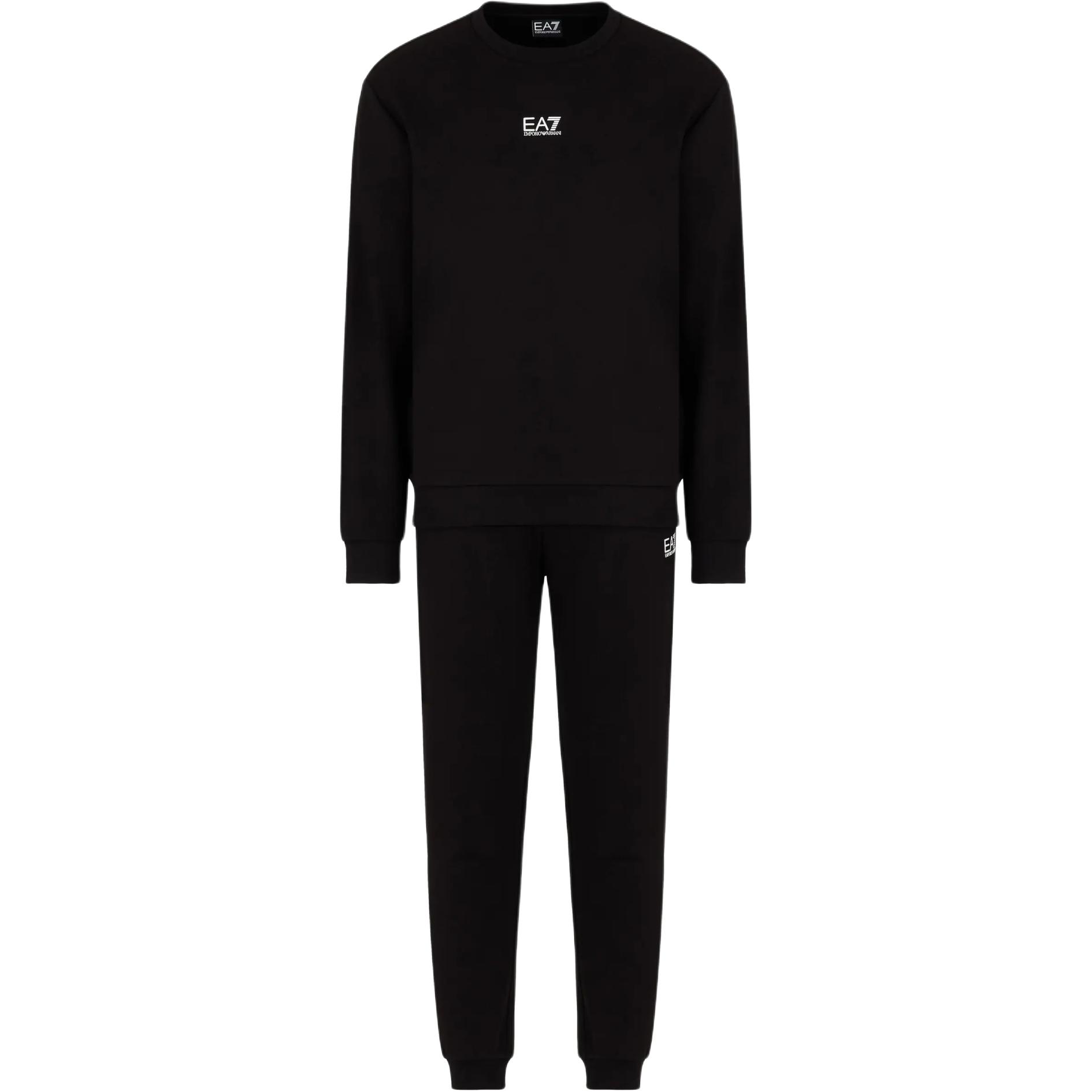 Emporio Armani EA7 SS24 Logo Print Crewneck Sweatshirt Set Black Fashion 8NPV66-PJVTZ-1200