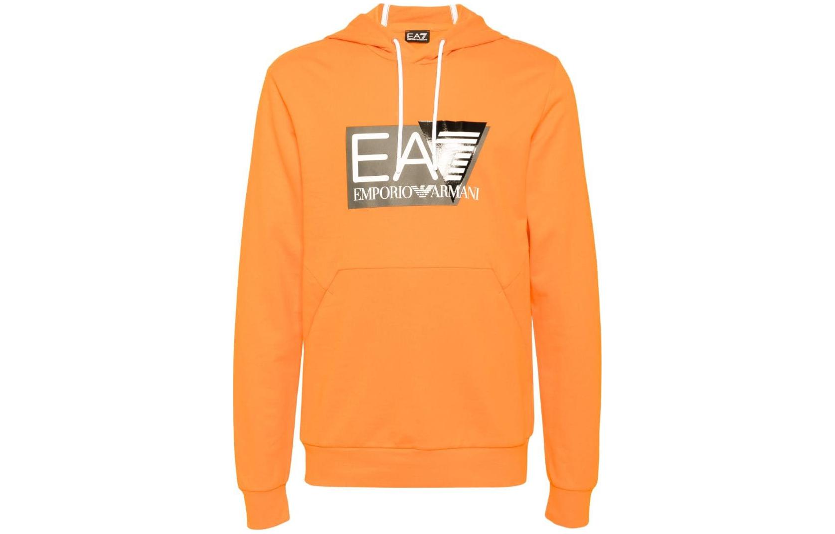 Emporio Armani EA7 SS24 Logo Print Hoodie Amber Orange Sweater 3DPM62-PJ05Z-1666