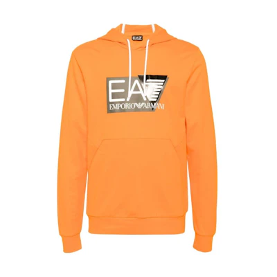 Emporio Armani EA7 SS24 Logo Print Hoodie Amber Orange Sweater 3DPM62-PJ05Z-1666