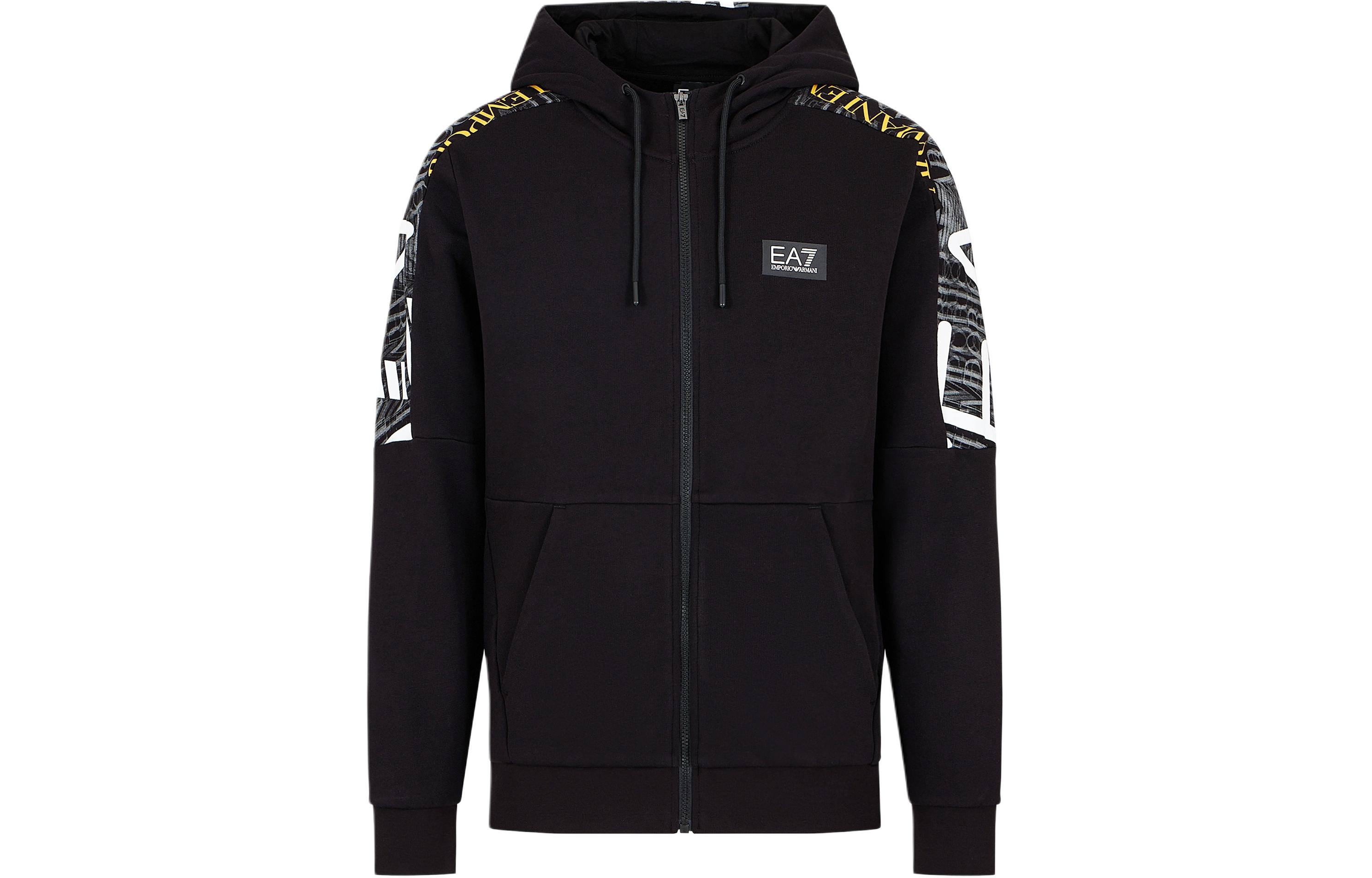 Emporio Armani EA7 SS24 Logo Print Hoodie Black for Men 3DPM74-PJEQZ-1200