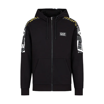 Emporio Armani EA7 SS24 Logo Print Hoodie Black for Men 3DPM74-PJEQZ-1200