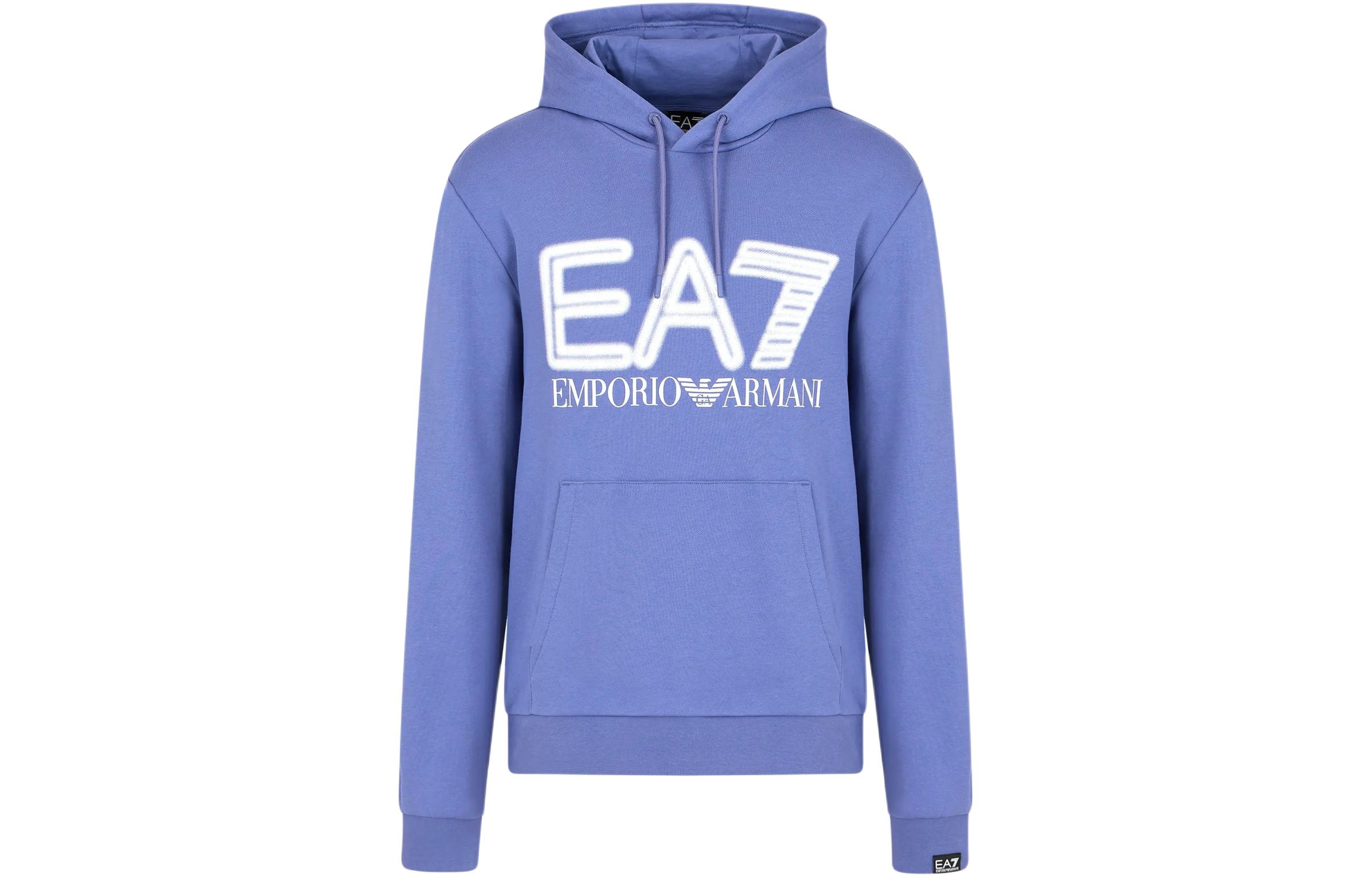Emporio Armani EA7 SS24 Logo Print Hoodie Mens Blue Purple 3DPM64-PJSHZ-1557