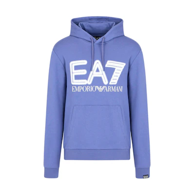 Emporio Armani EA7 SS24 Logo Print Hoodie Mens Blue Purple 3DPM64-PJSHZ-1557