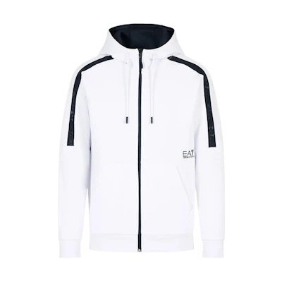 Emporio Armani EA7 SS24 Logo Print Hoodie White Long Sleeve 3DPM88-PJEQZ-1100