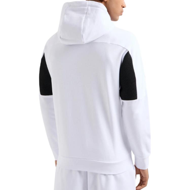 Lookbook Sudadera con Capucha Emporio Armani EA7 SS24 Blanca de Manga Larga con Logo. 3DPM88-PJEQZ-1100
