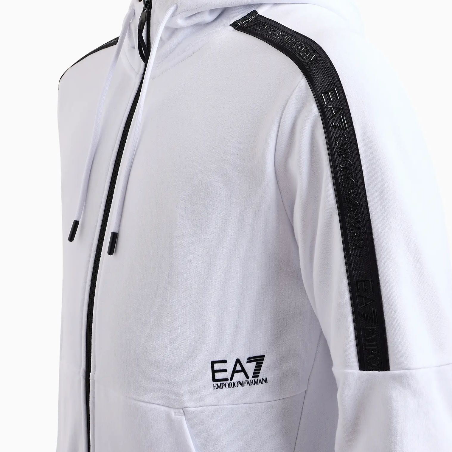 Shop Sudadera con Capucha Emporio Armani EA7 SS24 Blanca de Manga Larga con Logo. 3DPM88-PJEQZ-1100