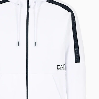 Sudadera con Capucha Emporio Armani EA7 SS24 Blanca de Manga Larga con Logo. 3DPM88-PJEQZ-1100 Details for Sudadera con Capucha Emporio Armani EA7 SS24 Blanca de Manga Larga con Logo. 3DPM88-PJEQZ-1100