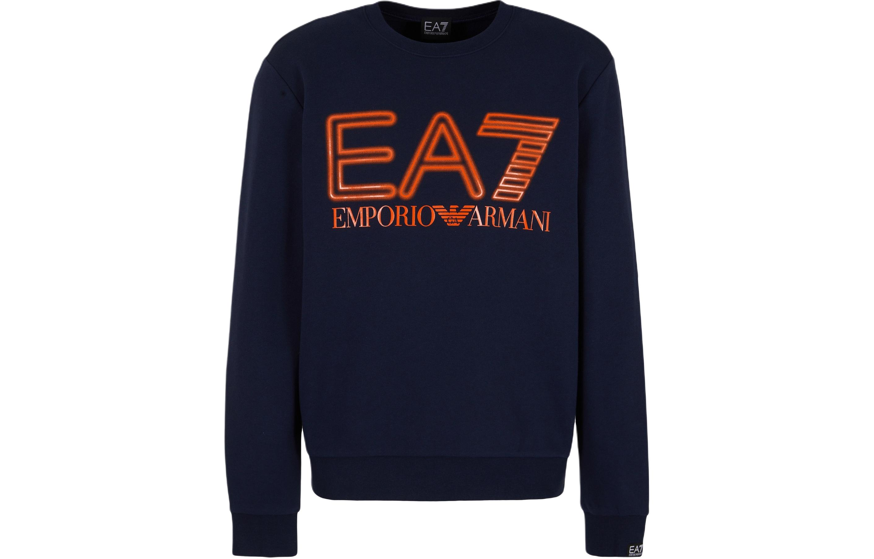 Emporio Armani EA7 SS24 Logo Print Navy Blue Casual Crewneck Sweatshirt 3DPM63-PJSHZ-1554