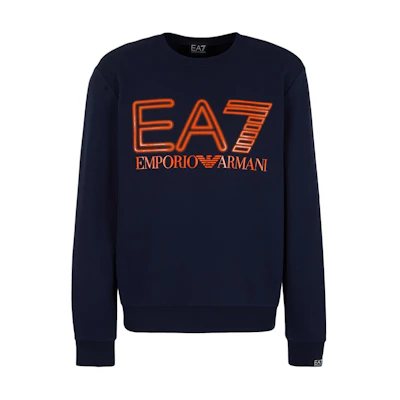 Emporio Armani EA7 SS24 Logo Print Navy Blue Casual Crewneck Sweatshirt 3DPM63-PJSHZ-1554