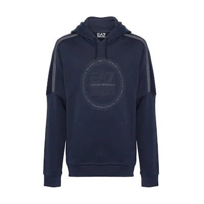 Emporio Armani EA7 SS24 Logo Print Navy Blue Hoodie for Men 3DPM65-PJTKZ-1554