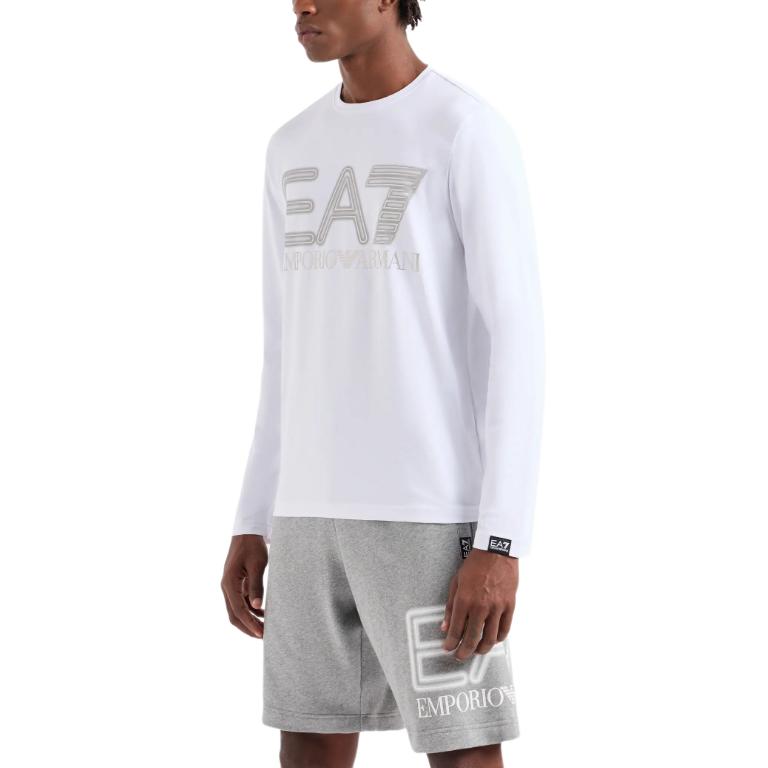 Shop Emporio Armani EA7 SS24 Logo Print Slim-Fit Long Sleeve Tee Unisex White. 3DPT38-PJMUZ-1100