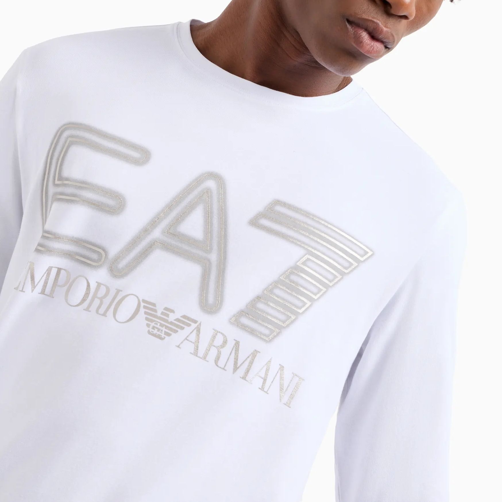 Sizing Emporio Armani EA7 SS24 Logo Print Slim-Fit Long Sleeve Tee Unisex White. 3DPT38-PJMUZ-1100