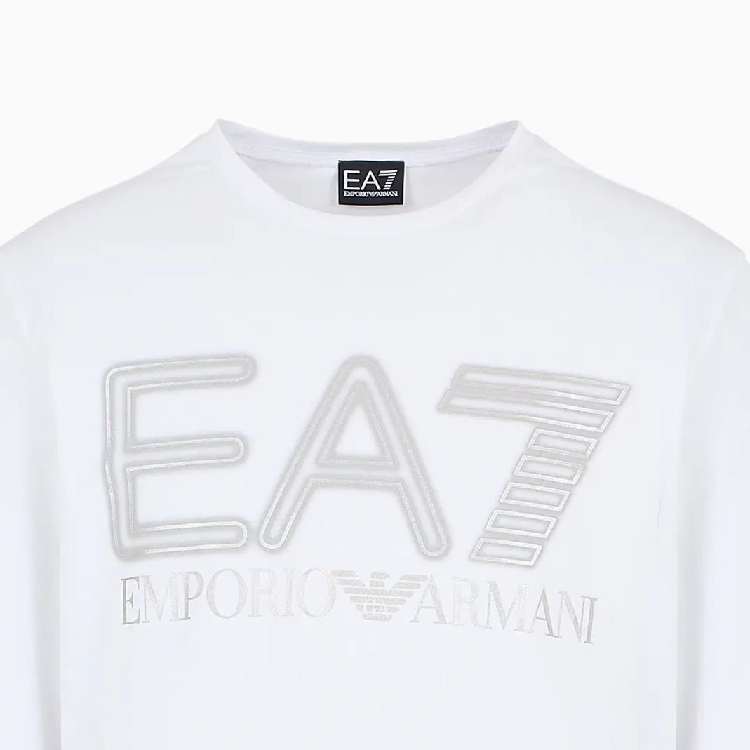 Cheap Emporio Armani EA7 SS24 Logo Print Slim-Fit Long Sleeve Tee Unisex White. 3DPT38-PJMUZ-1100
