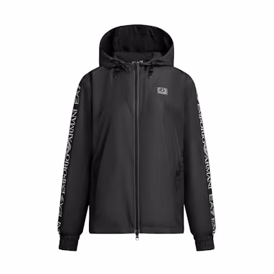 Emporio Armani EA7 SS24 Logo Print Zip-Up Hoodie Jacket Men’s Black 3DTB11-TNBCZ-1200