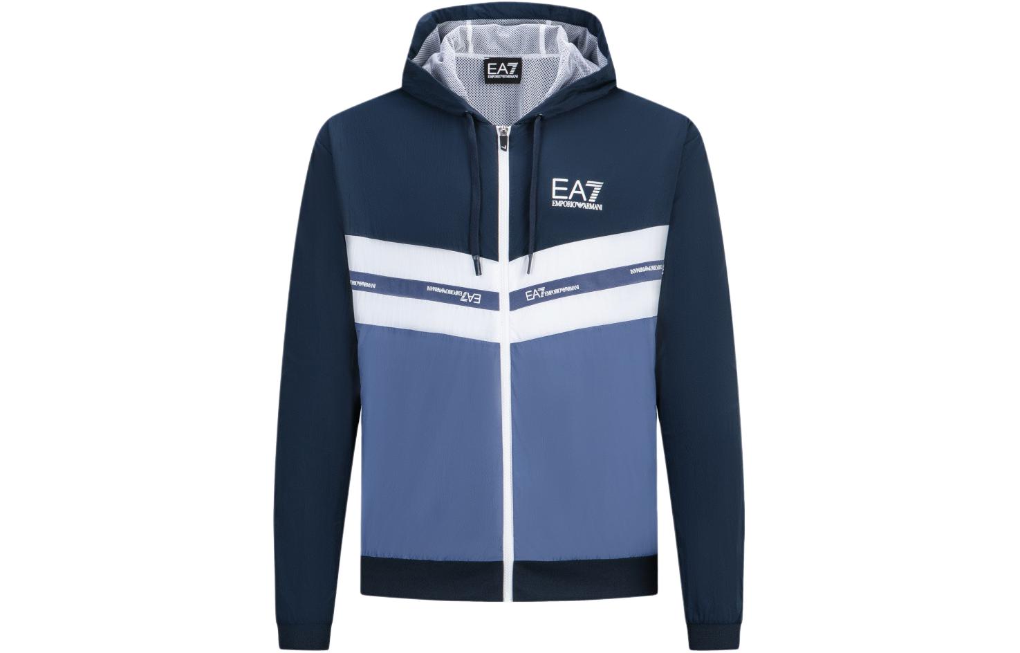 Emporio Armani EA7 SS24 Logo Stripe Colorblock Zip Hoodie Jacket Navy 3DPM35-PNDOZ-1554