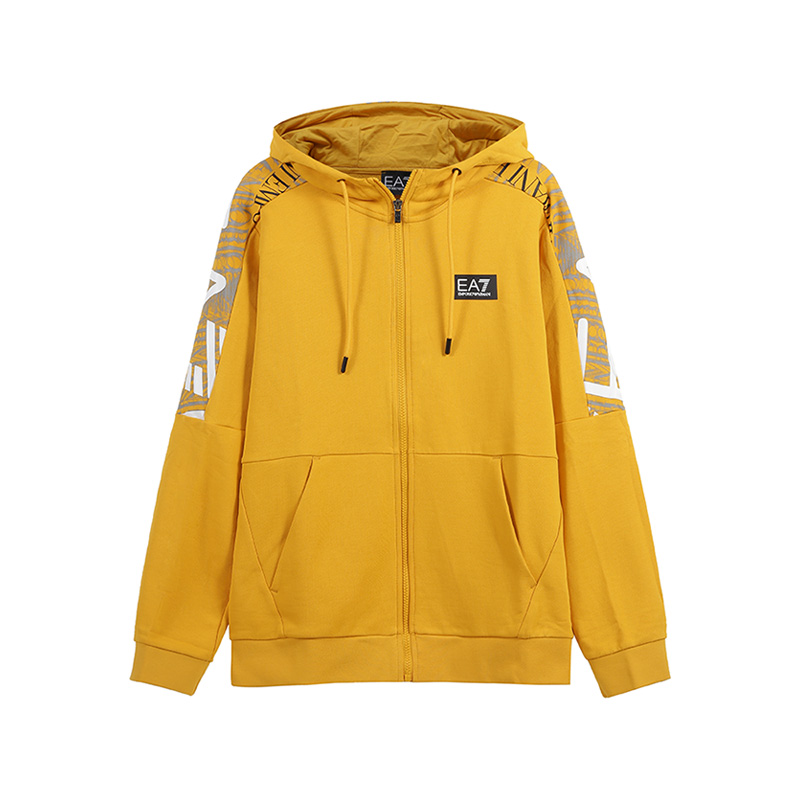 Emporio Armani EA7 SS24 Mango Yellow Logo Print Colorblock Sweatshirt 3DPM74-PJEQZ-1680