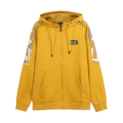 Emporio Armani EA7 SS24 Mango Yellow Logo Print Colorblock Sweatshirt 3DPM74-PJEQZ-1680