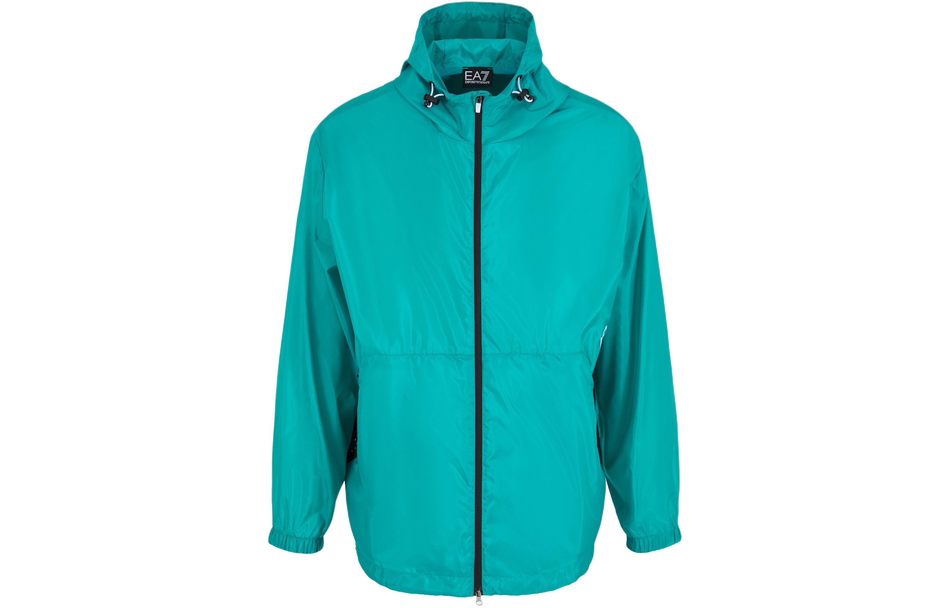 Emporio Armani EA7 SS24 Solid Zip Hoodie Jacket Men’s Teal Blue 3DPB01-PNFHZ-1815
