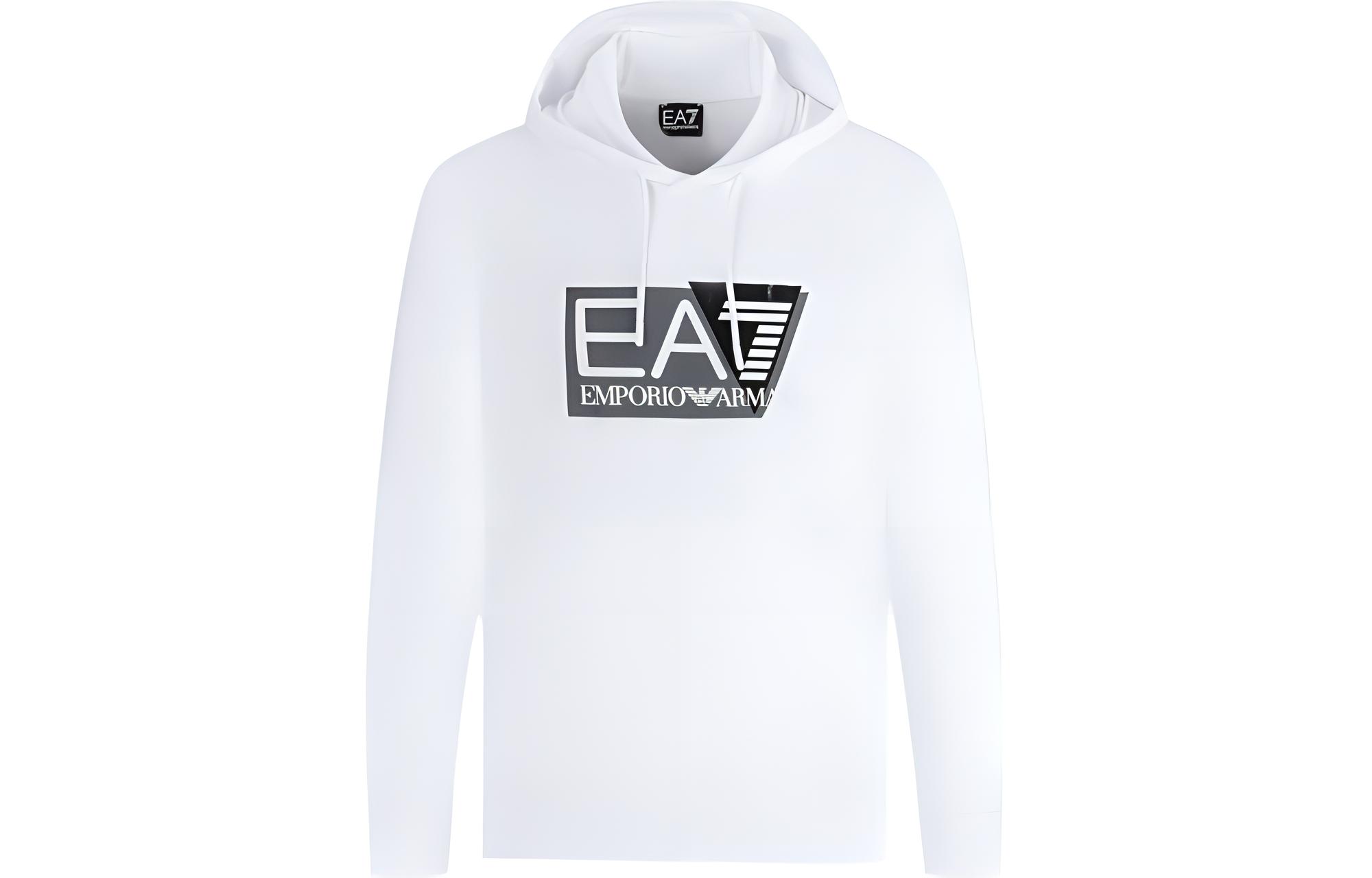 Emporio Armani EA7 SS24 White Hoodie with Letter Print 3DPM62-PJ05Z-1100