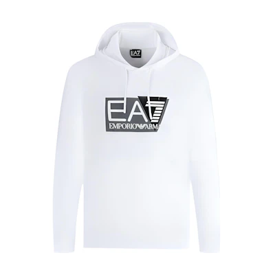 Emporio Armani EA7 SS24 White Hoodie with Letter Print 3DPM62-PJ05Z-1100